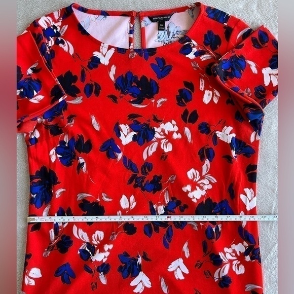 BANANA Republic red Floral round neck Shift Dress Size 10 - Picture 6 of 8